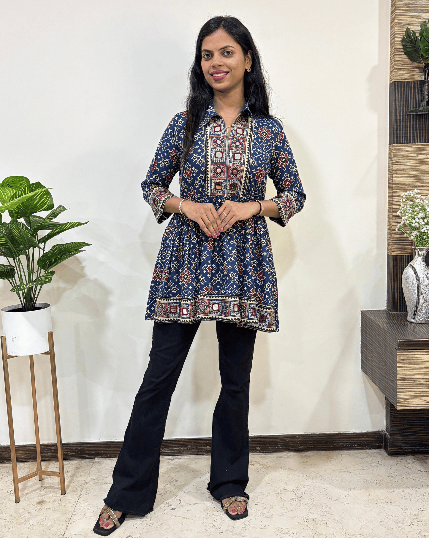 Deepika Ajrakh Patola Short Kurti