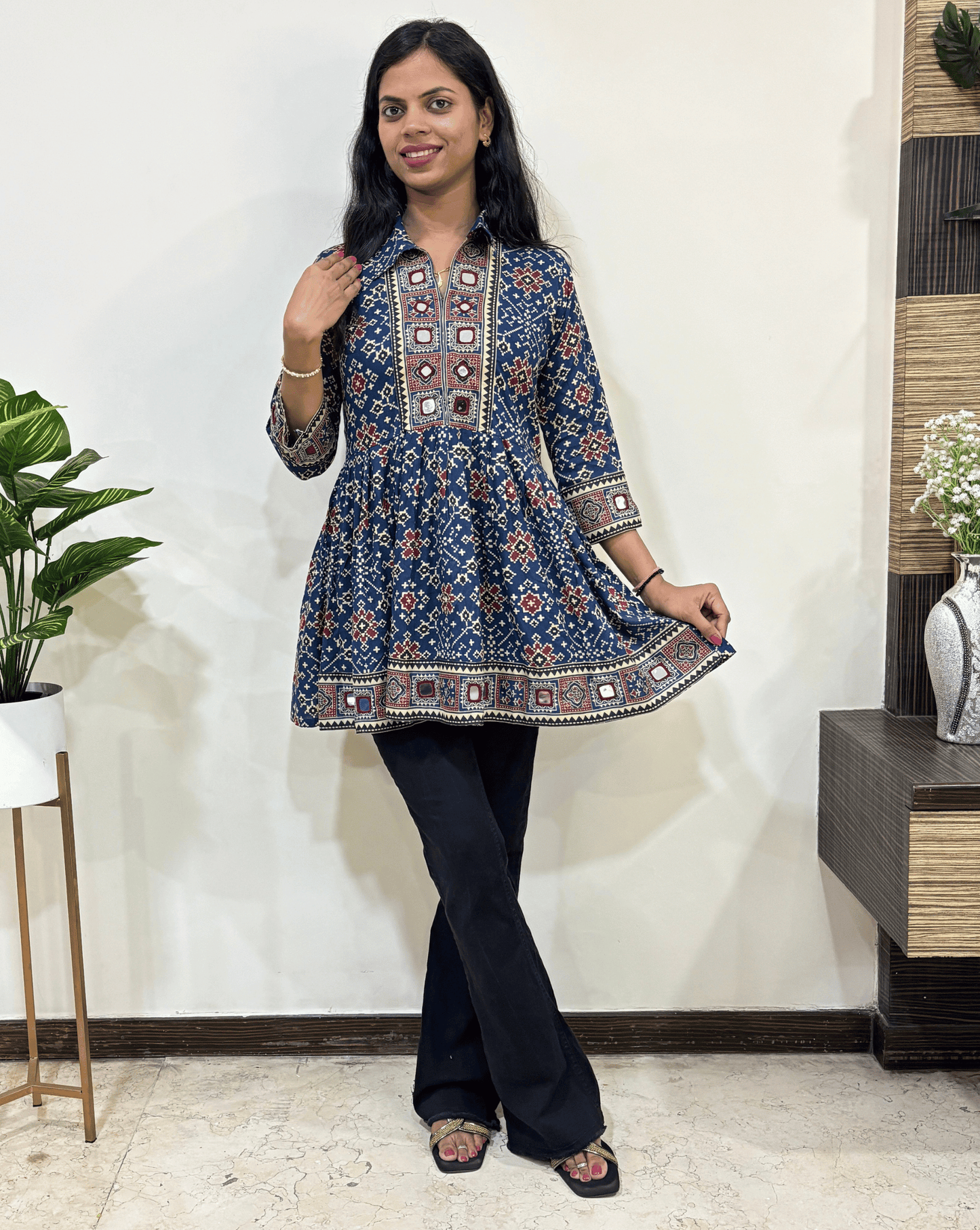 Deepika Ajrakh Patola Short Kurti