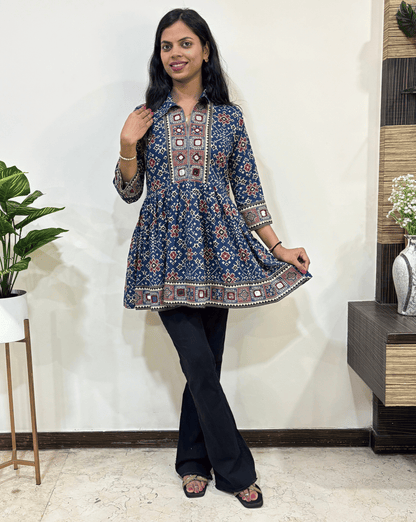 Deepika Ajrakh Patola Short Kurti