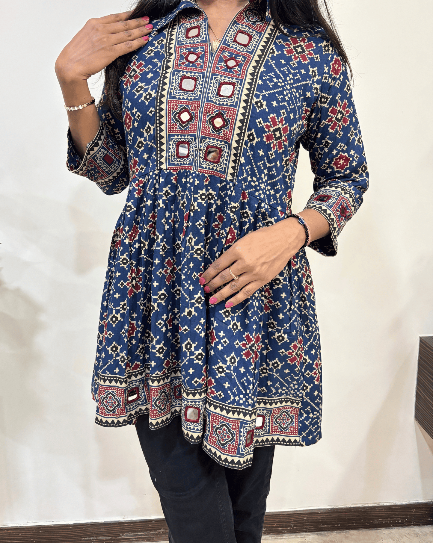 Deepika Ajrakh Patola Short Kurti