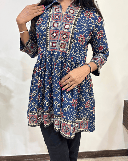 Deepika Ajrakh Patola Short Kurti