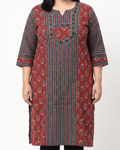 Vasudha Plus Size Ajrakh Long Kurti
