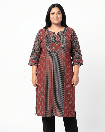 Vasudha Plus Size Ajrakh Long Kurti