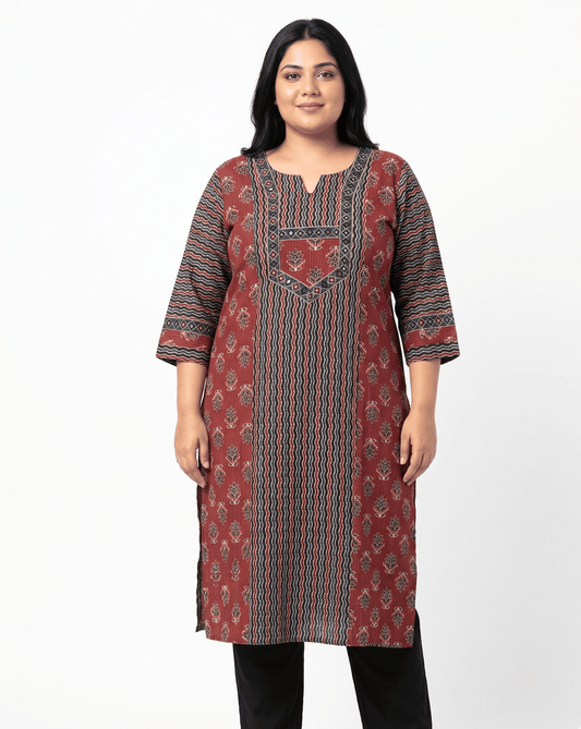 Aditi Plus Size Ajrakh Long Kurti