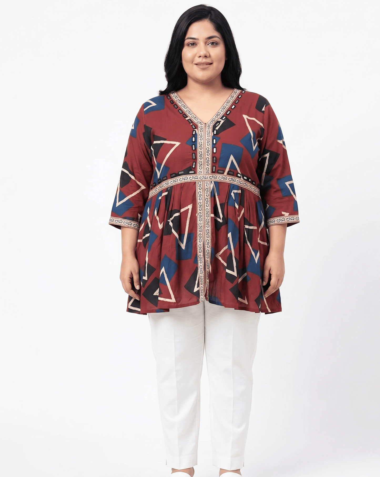 Amaya Plus Size Ajrakh Short Kurti