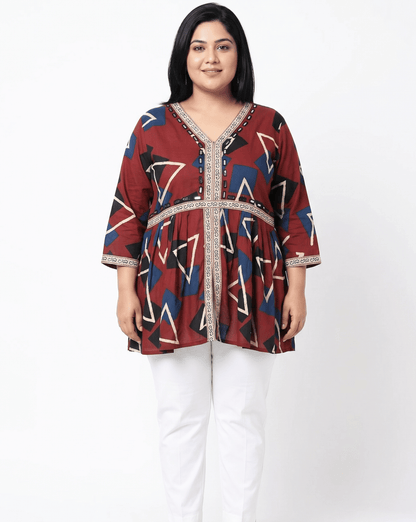 Amaya Plus Size Ajrakh Short Kurti