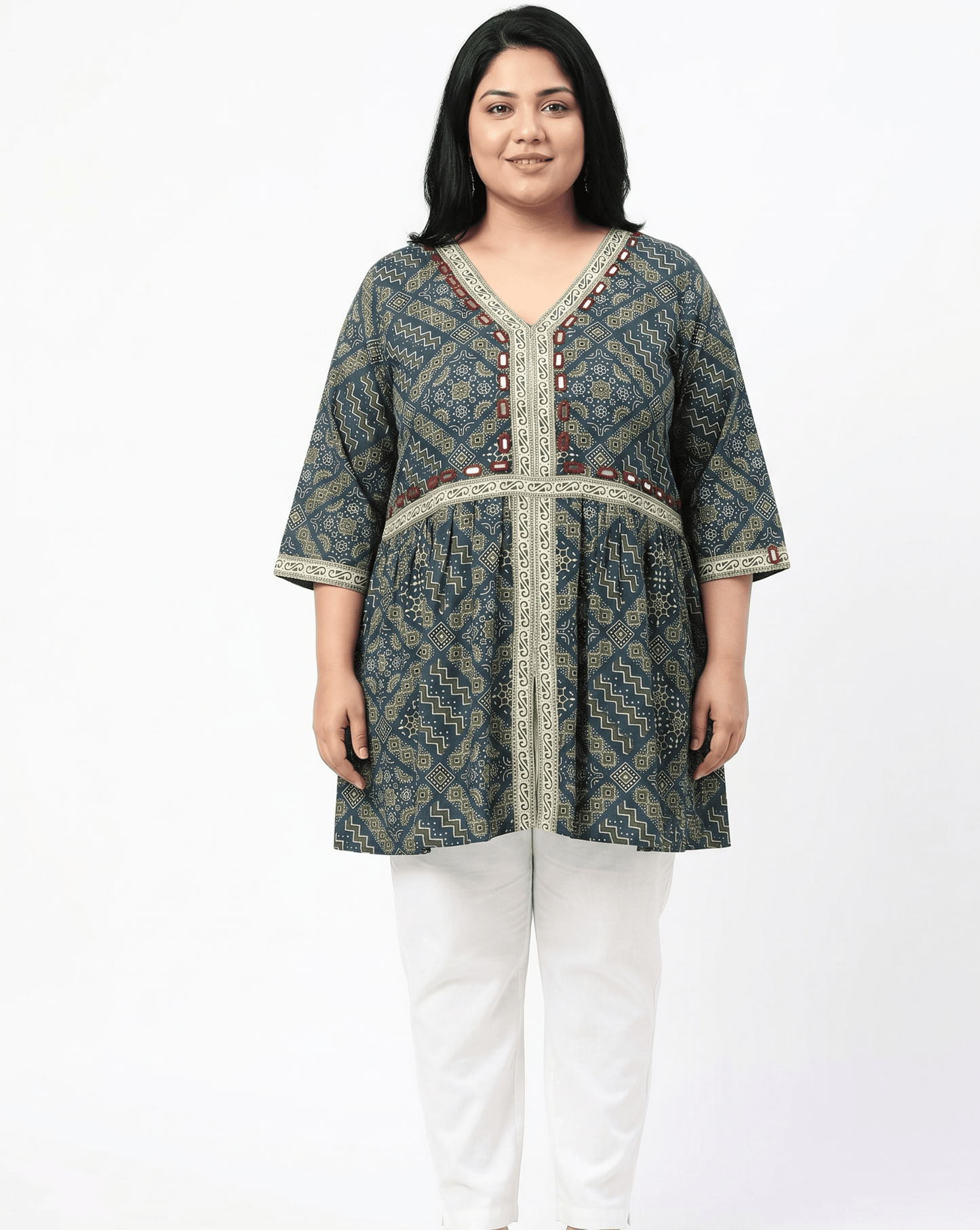 Amaya Plus Size Ajrakh Short Kurti