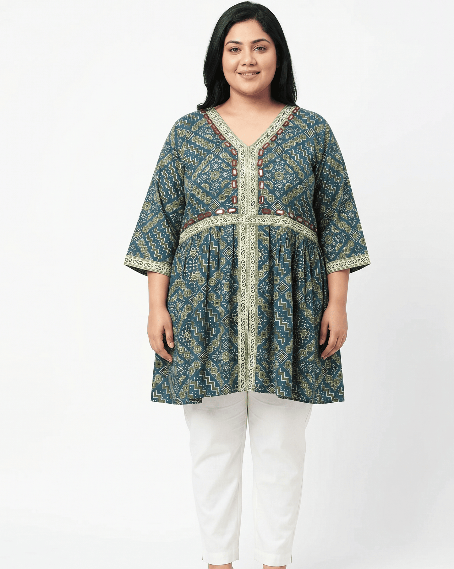 Amaya Plus Size Ajrakh Short Kurti
