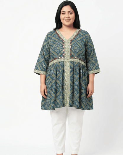 Amaya Plus Size Ajrakh Short Kurti