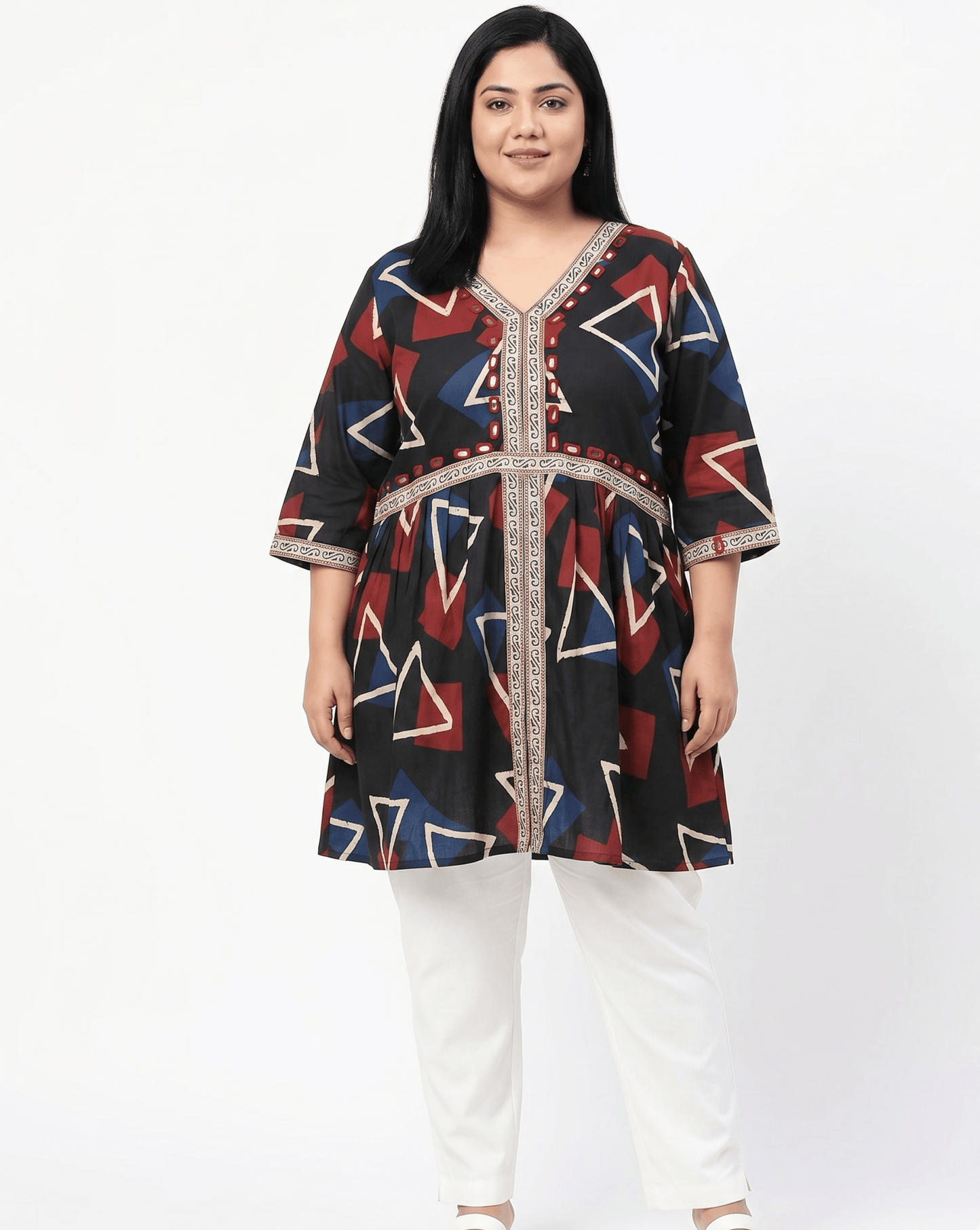 Amaya Plus Size Ajrakh Short Kurti