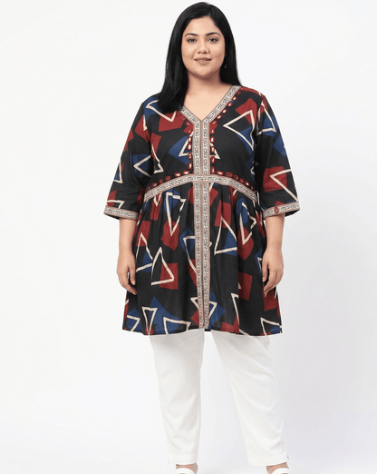 Amaya Plus Size Ajrakh Short Kurti