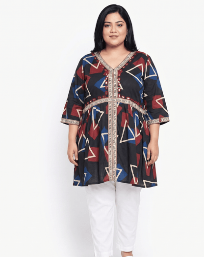 Amaya Plus Size Ajrakh Short Kurti
