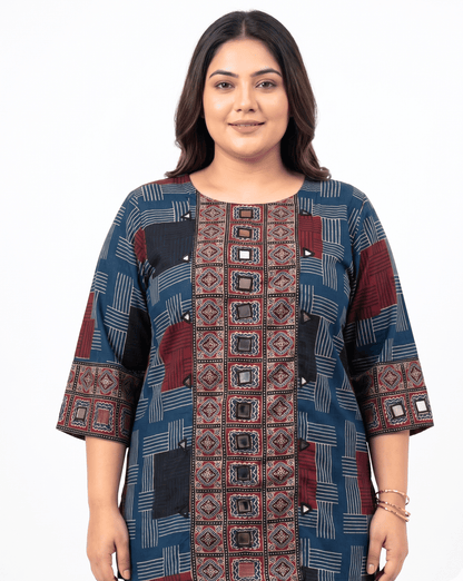 Rashmika Plus Size Ajarkh Short Kurti