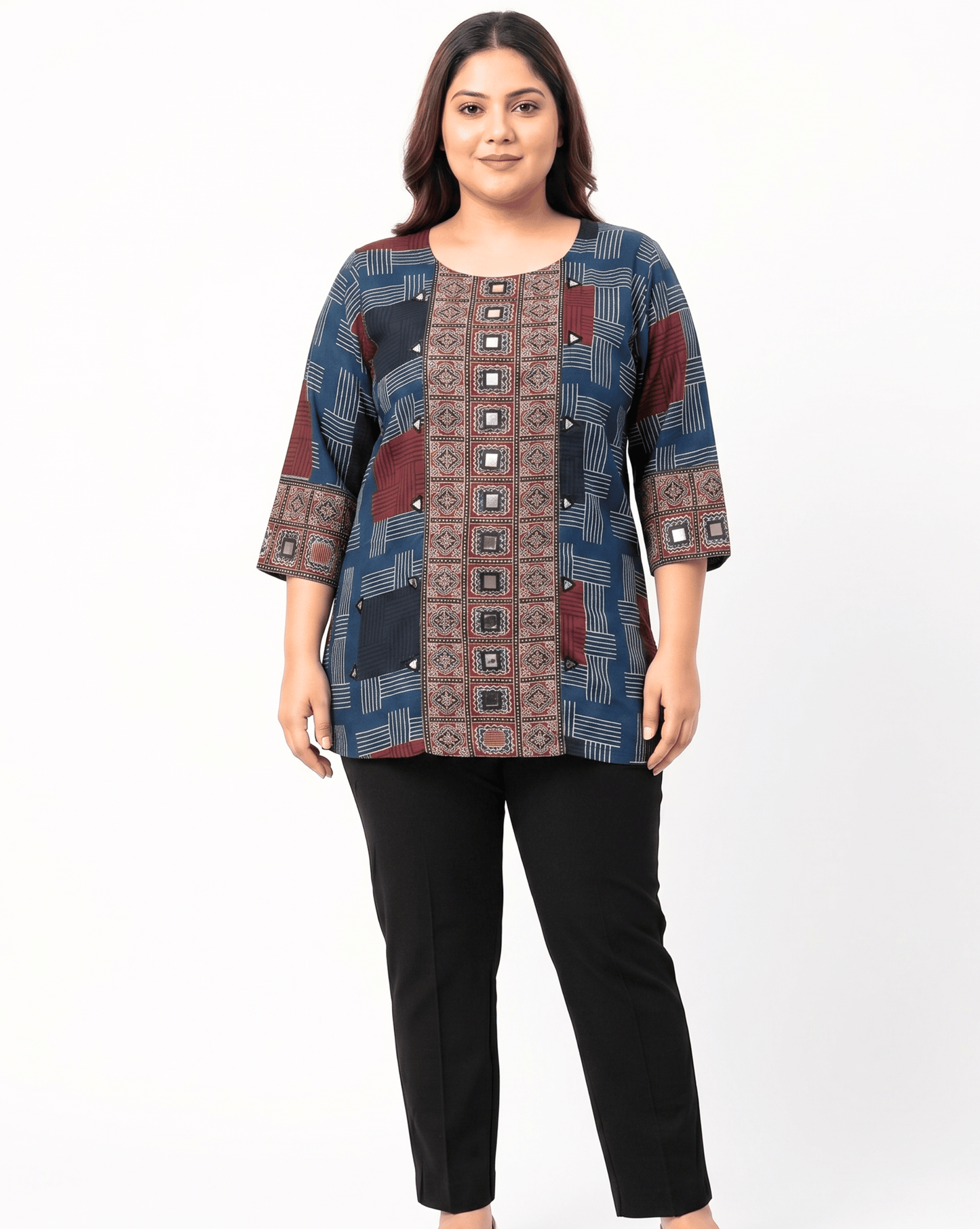 Rashmika Plus Size Ajarkh Short Kurti