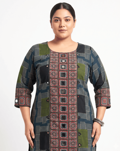 Rashmika Plus Size Ajarkh Short Kurti