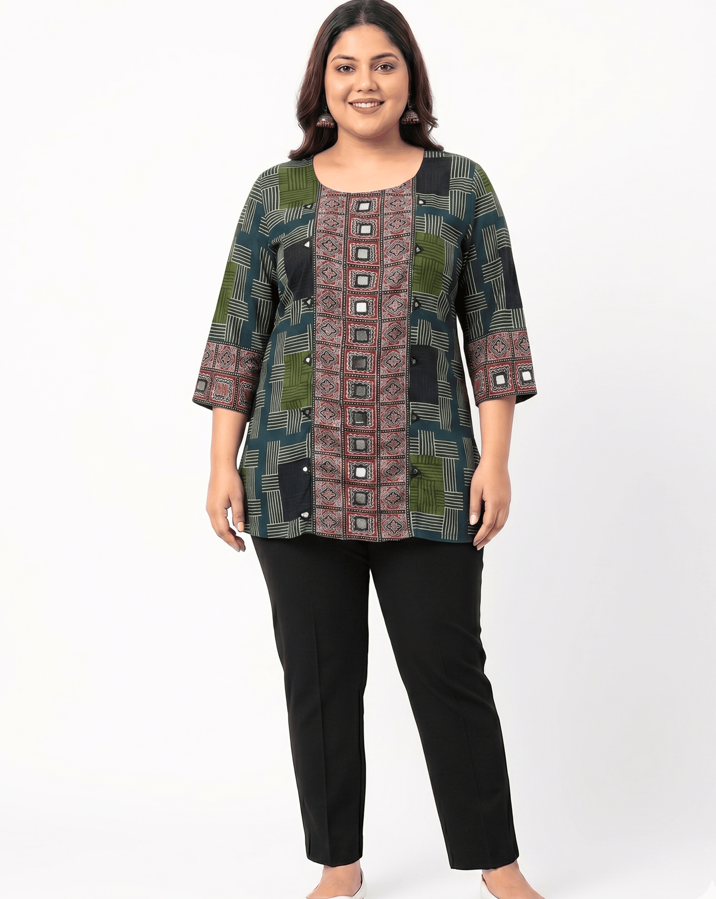 Rashmika Plus Size Ajarkh Short Kurti