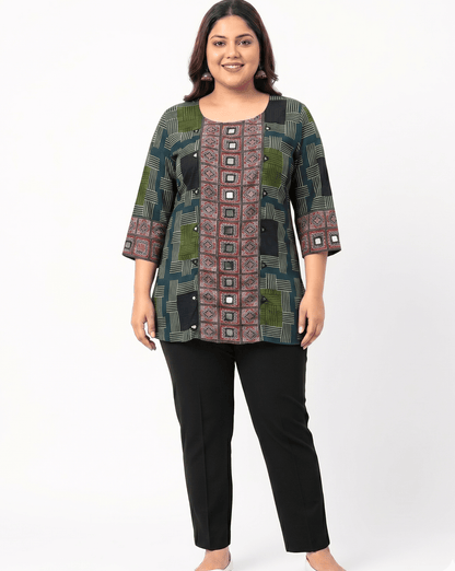 Rashmika Plus Size Ajarkh Short Kurti