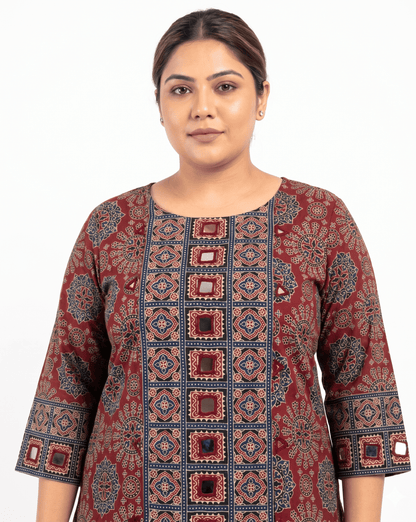 Rashmika Plus Size Ajarkh Short Kurti