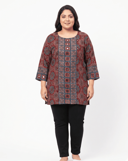 Rashmika Plus Size Ajarkh Short Kurti
