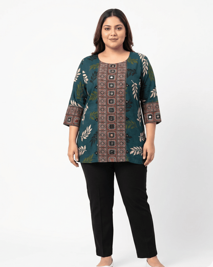 Rashmika Plus Size Ajarkh Short Kurti