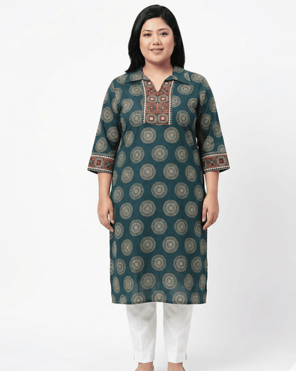 Kanishka Plus Size Collar Long Kurti