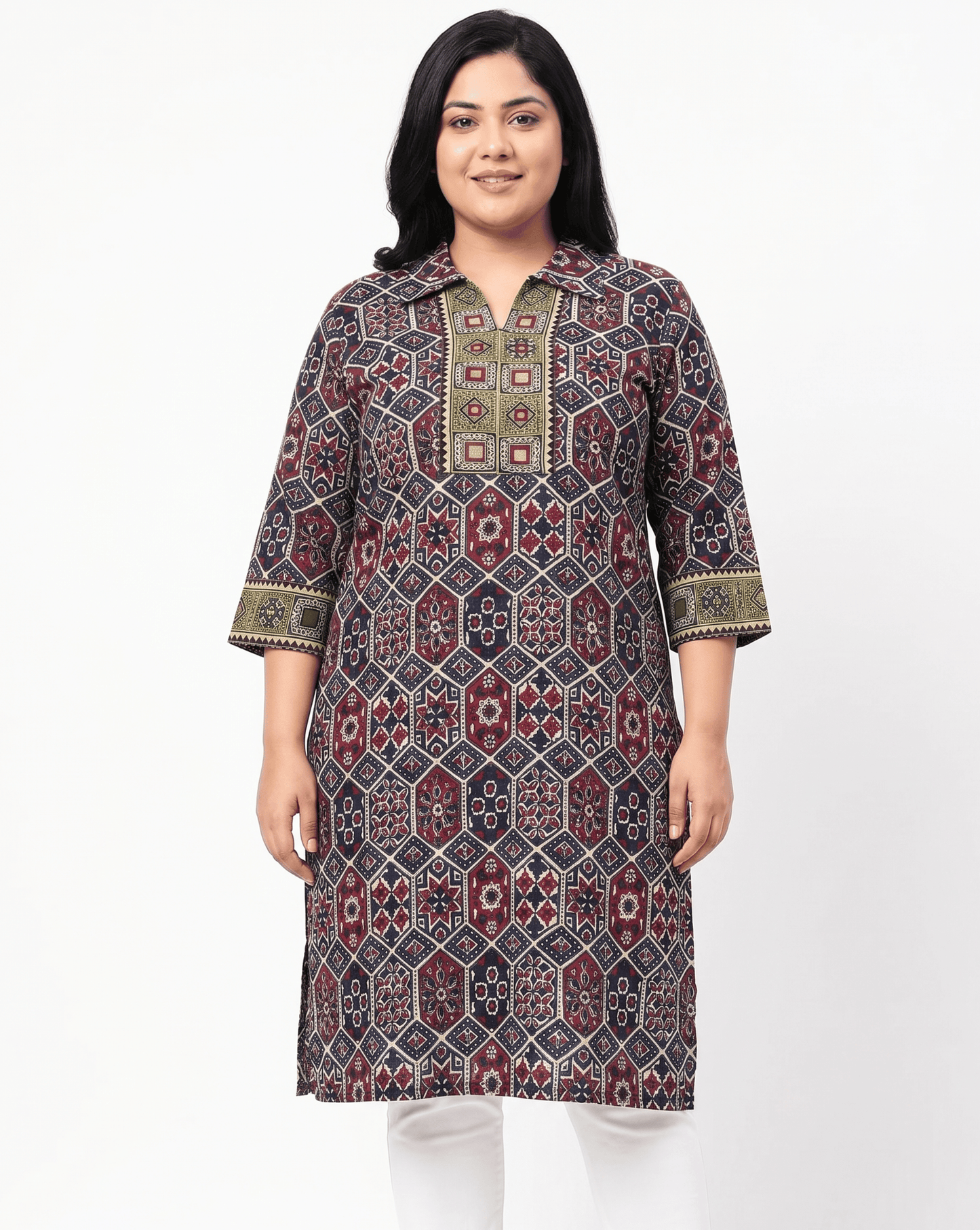 Kanishka Plus Size Collar Long Kurti