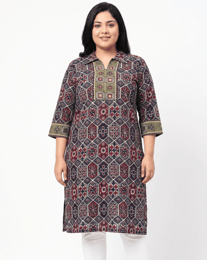 Kanishka Plus Size Collar Long Kurti