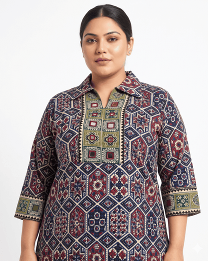 Kanishka Plus Size Collar Long Kurti