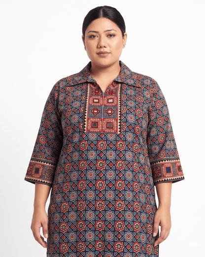 Kanishka Plus Size Collar Long Kurti