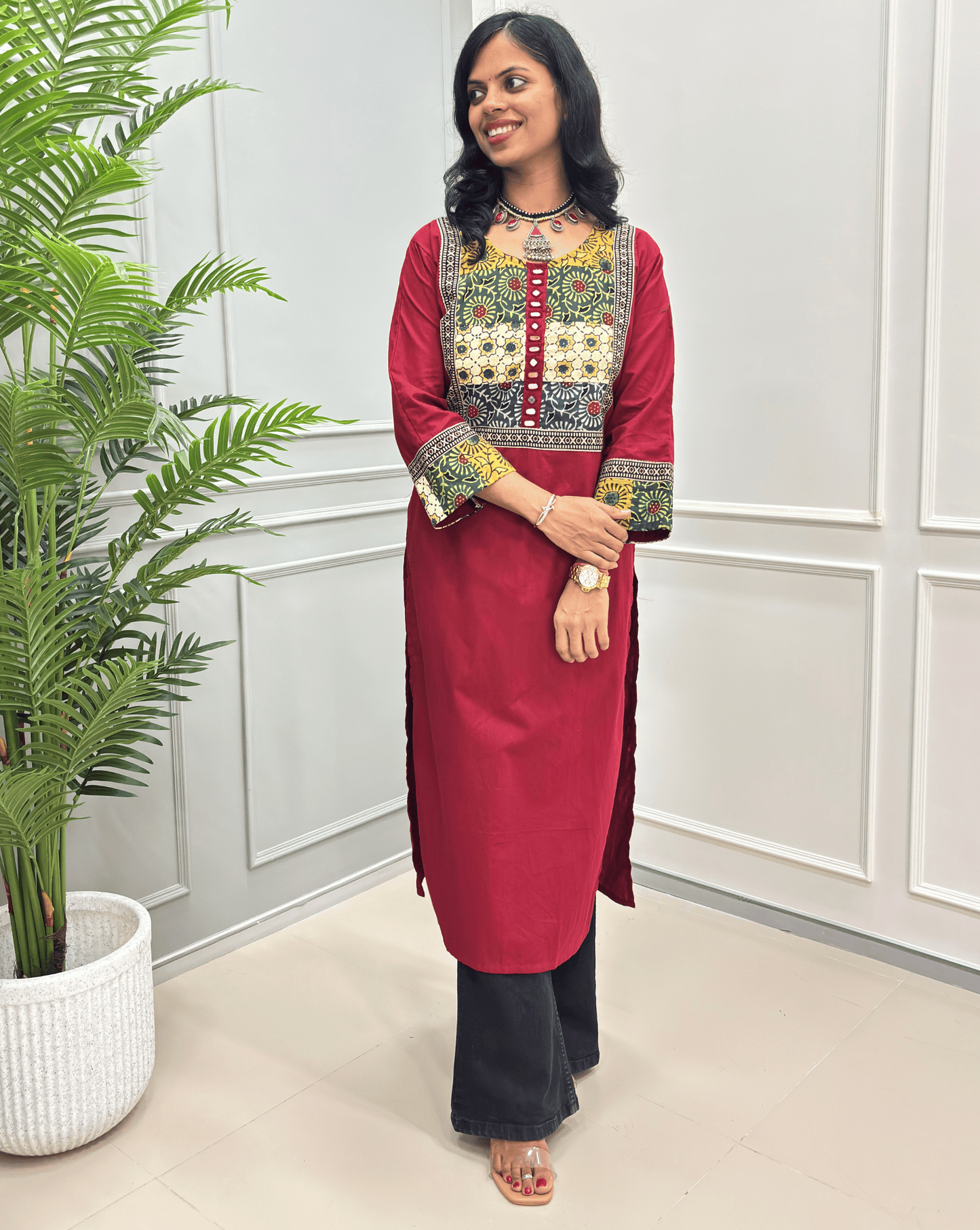 Tarang Handblock Ajrakh Long Kurti