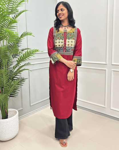Tarang Handblock Ajrakh Long Kurti