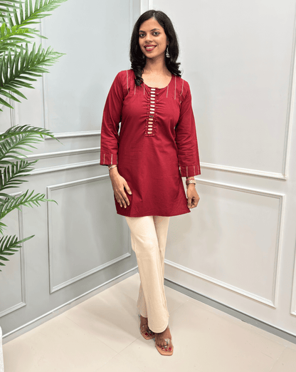 Sanaya Solid Cotton Short Kurti