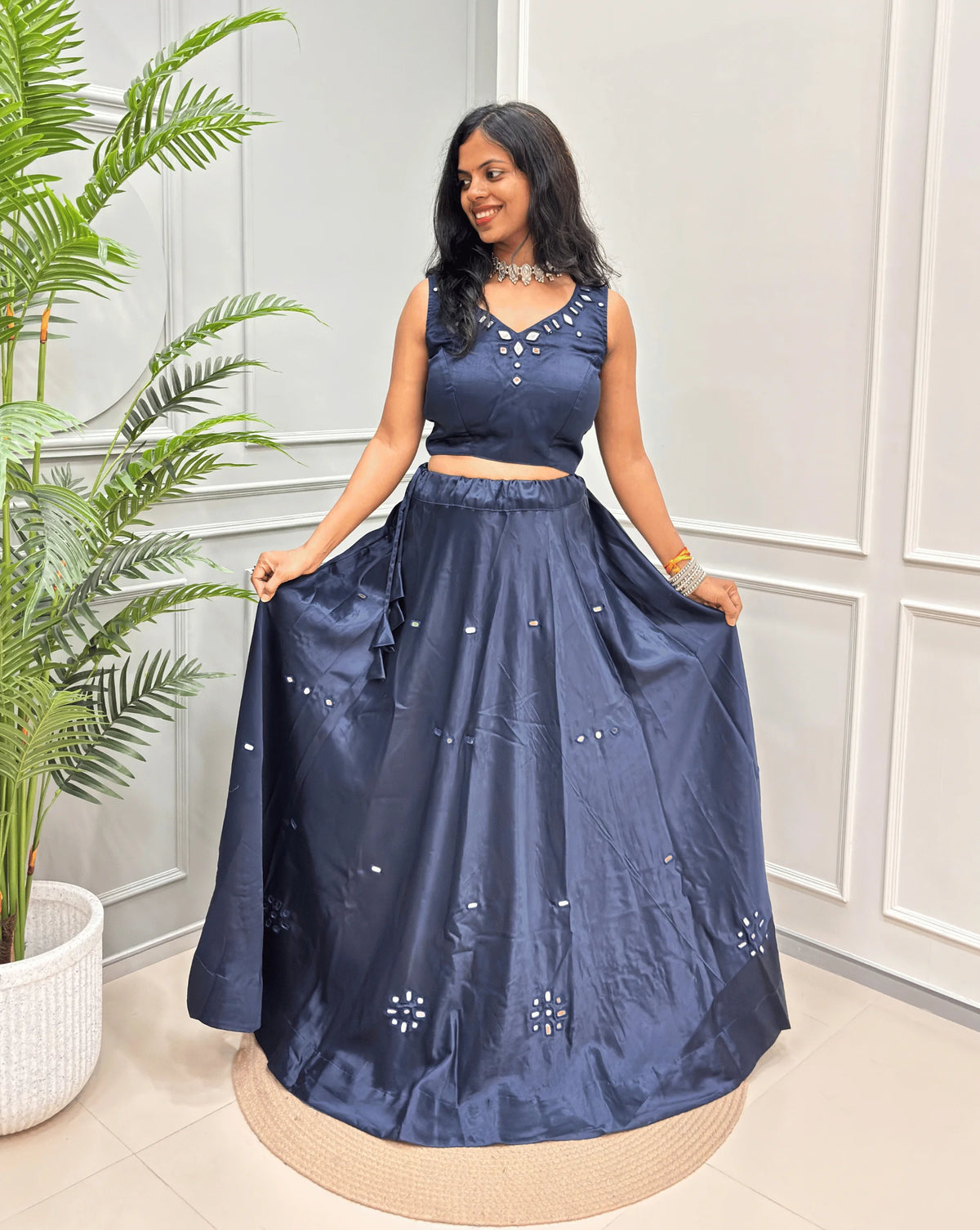 Rinkle Mashru Silk Flared Skirt