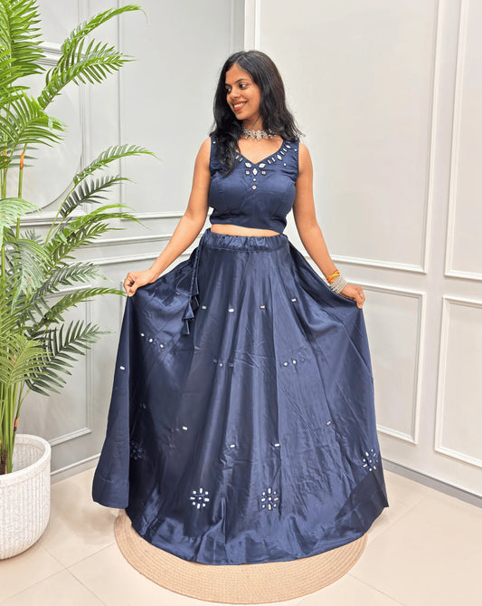 Rinkle Mashru Silk Flared Skirt
