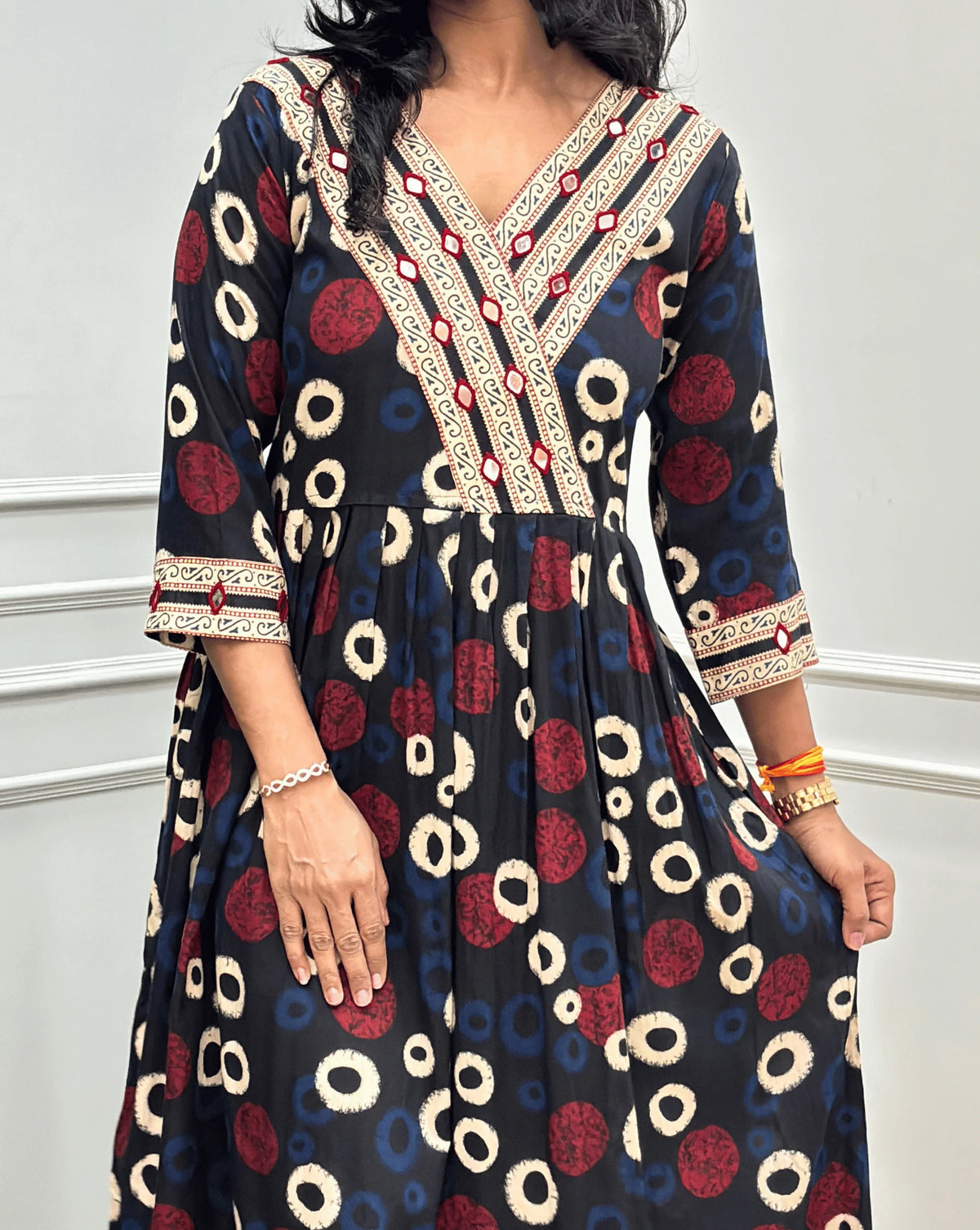 Sufia Mirror work Ajrakh Cotton Long Kurti