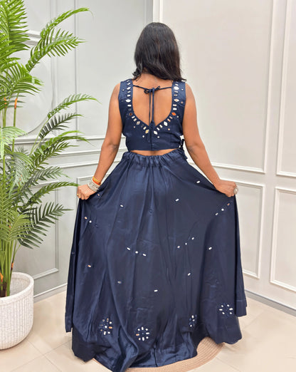 Rinkle Mashru Silk Flared Skirt