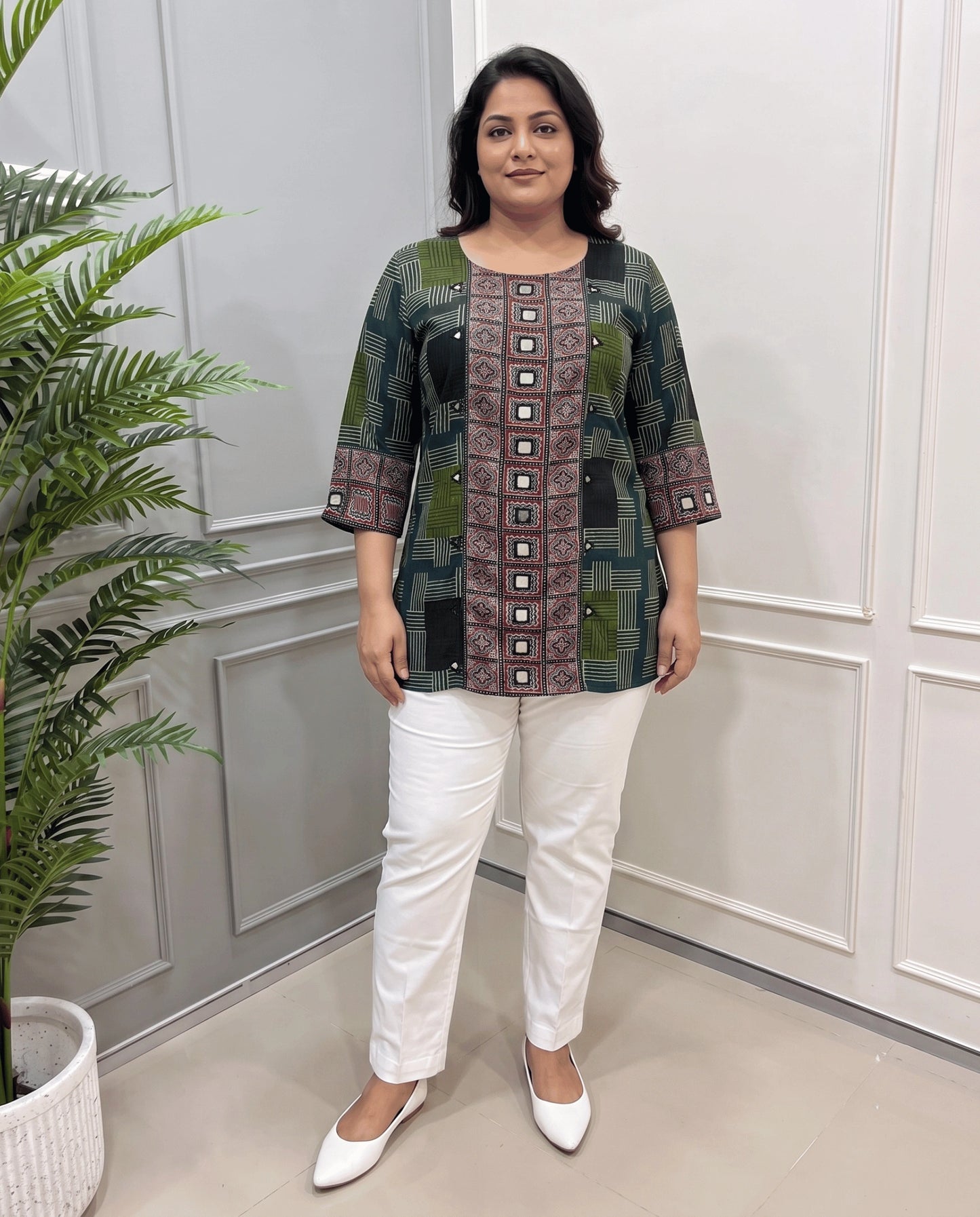 Rashmika Plus Size Ajarkh Short Kurti