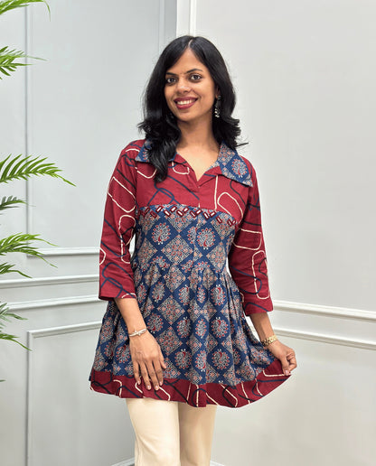 Mahira Peacock Ajrakh Short Kurti