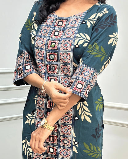 Rashmika Leaf Ajrakh Short Kurti