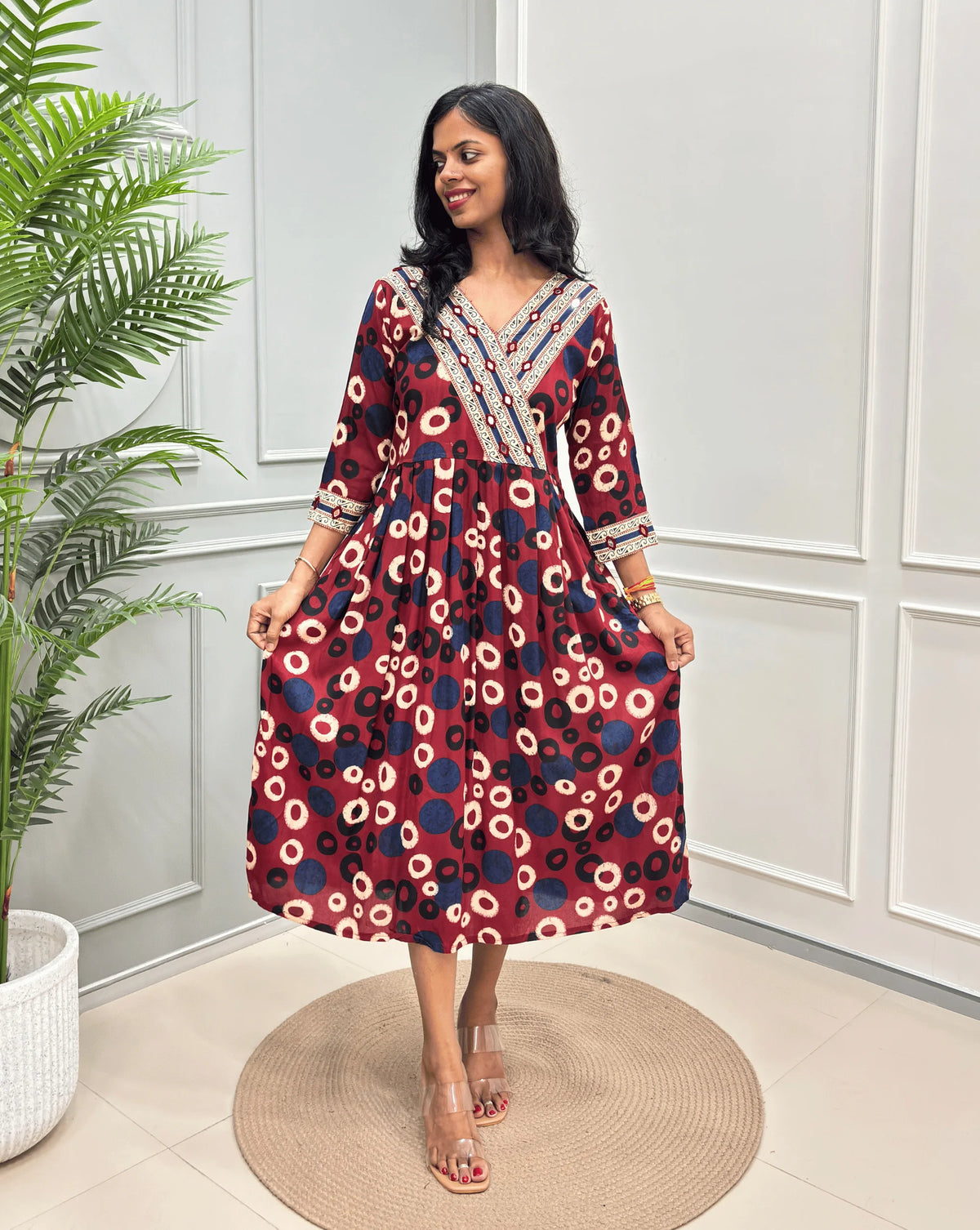 Sufia Mirror work Ajrakh Cotton Long Kurti