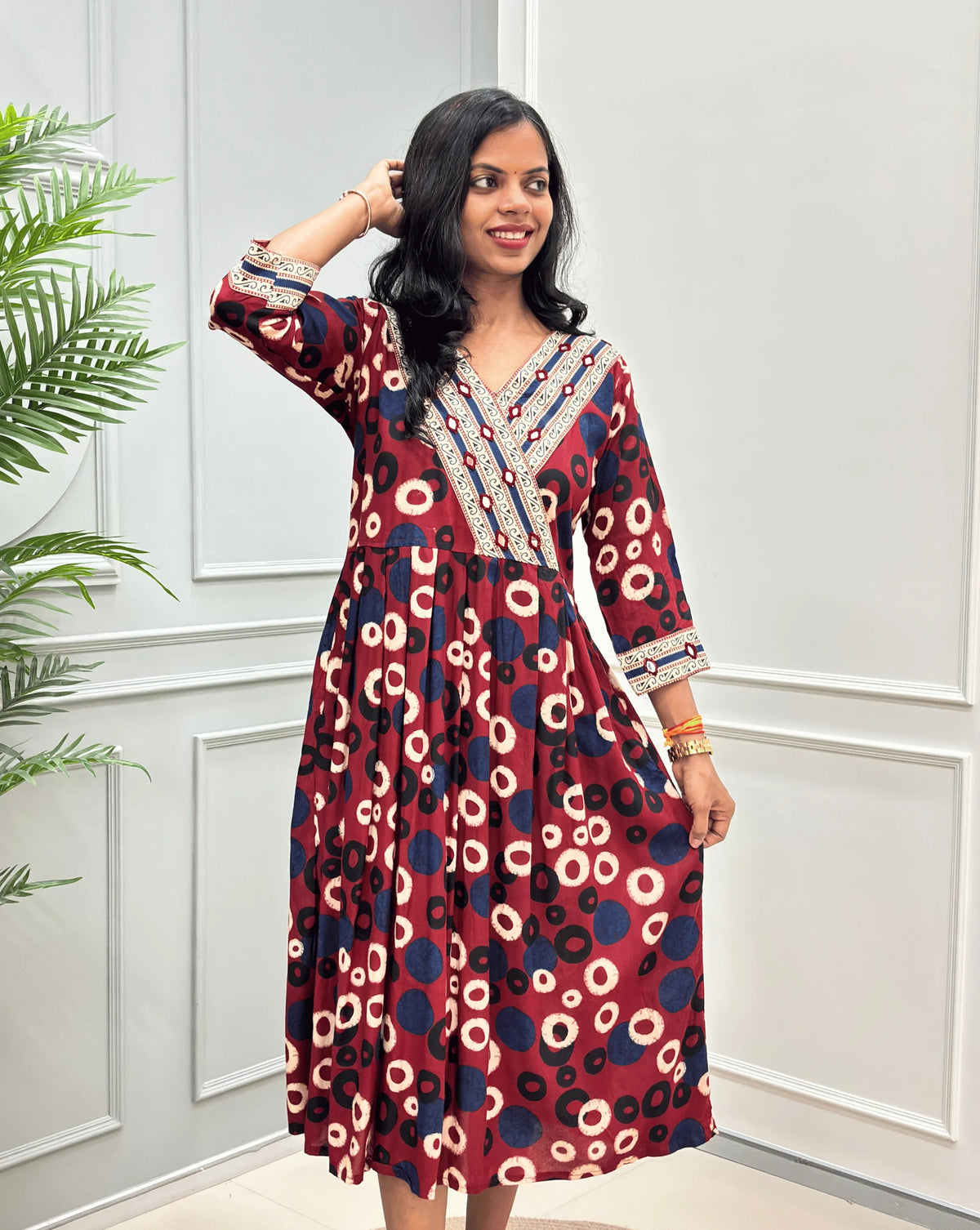Sufia Mirror work Ajrakh Cotton Long Kurti