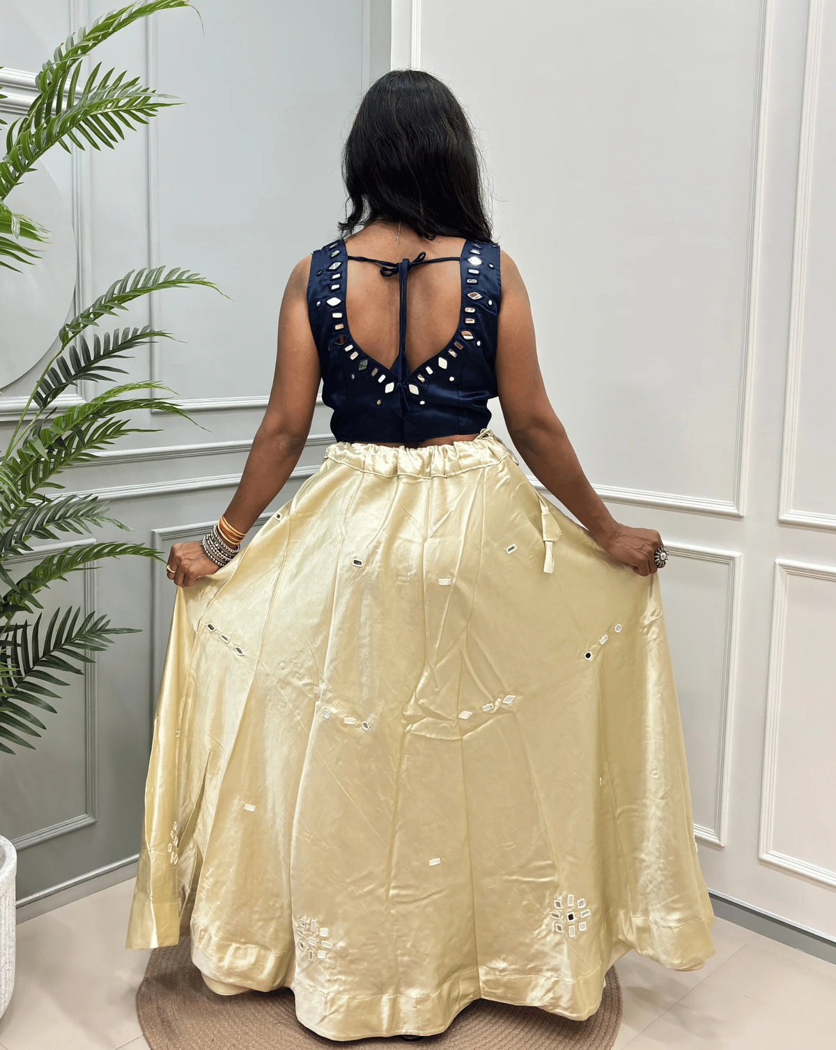 Rinkle Mashru Silk Flared Skirt