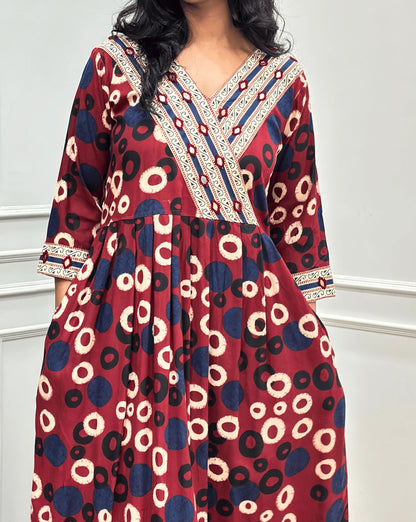 Sufia Mirror work Ajrakh Cotton Long Kurti