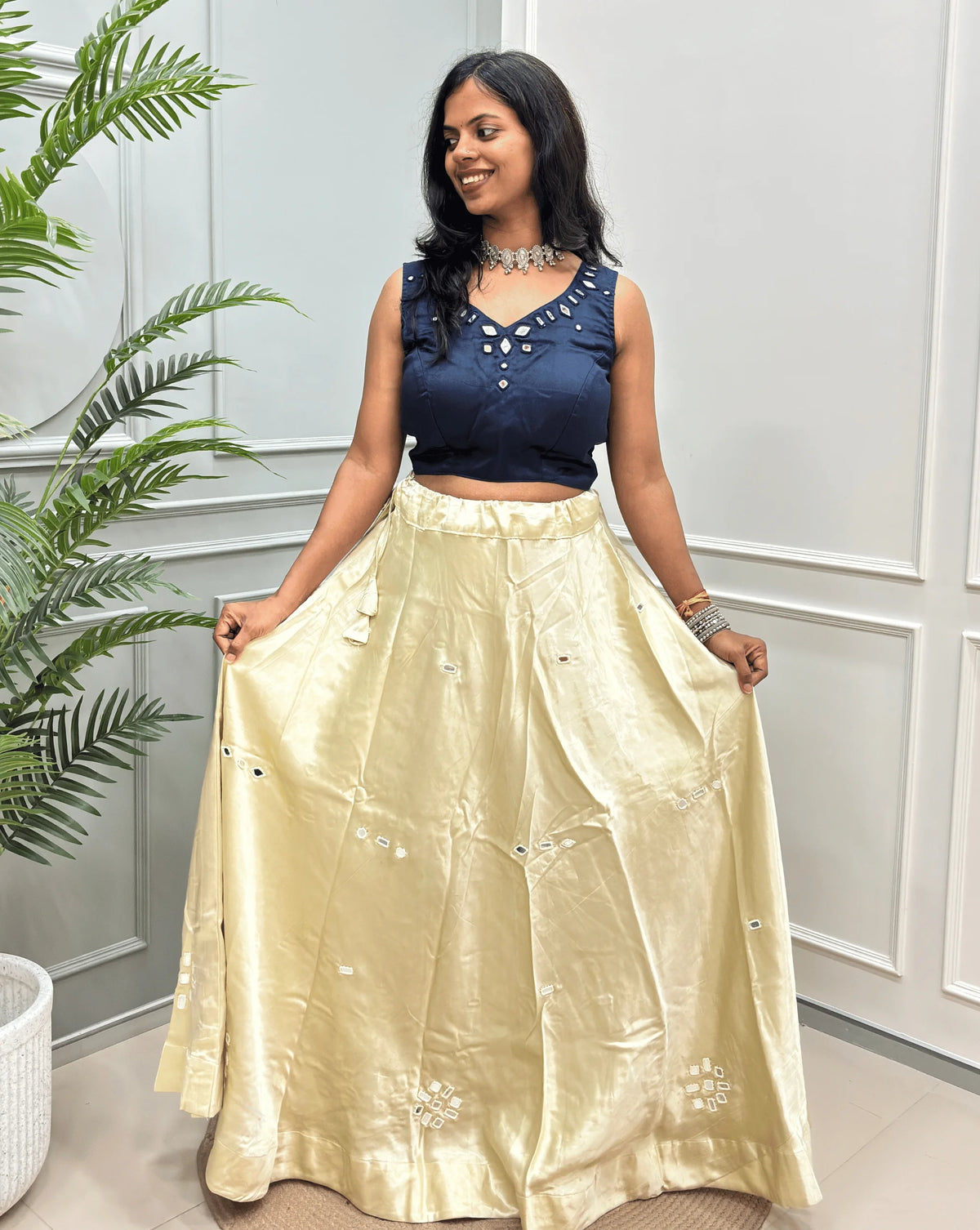 Rinkle Mashru Silk Flared Skirt