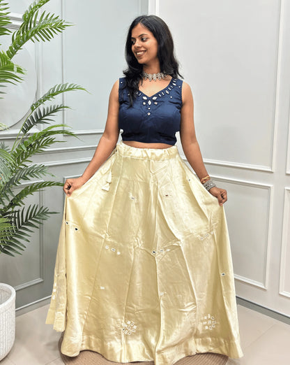 Rinkle Mashru Silk Flared Skirt