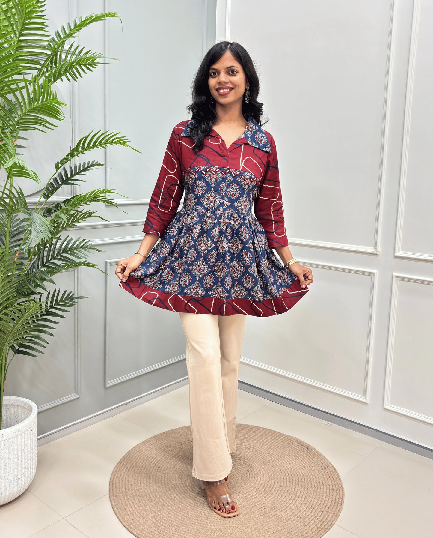Mahira Peacock Ajrakh Short Kurti