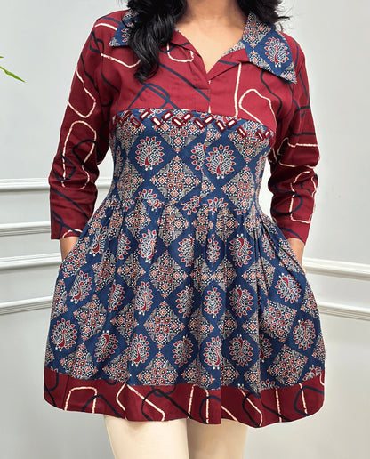 Mahira Peacock Ajrakh Short Kurti