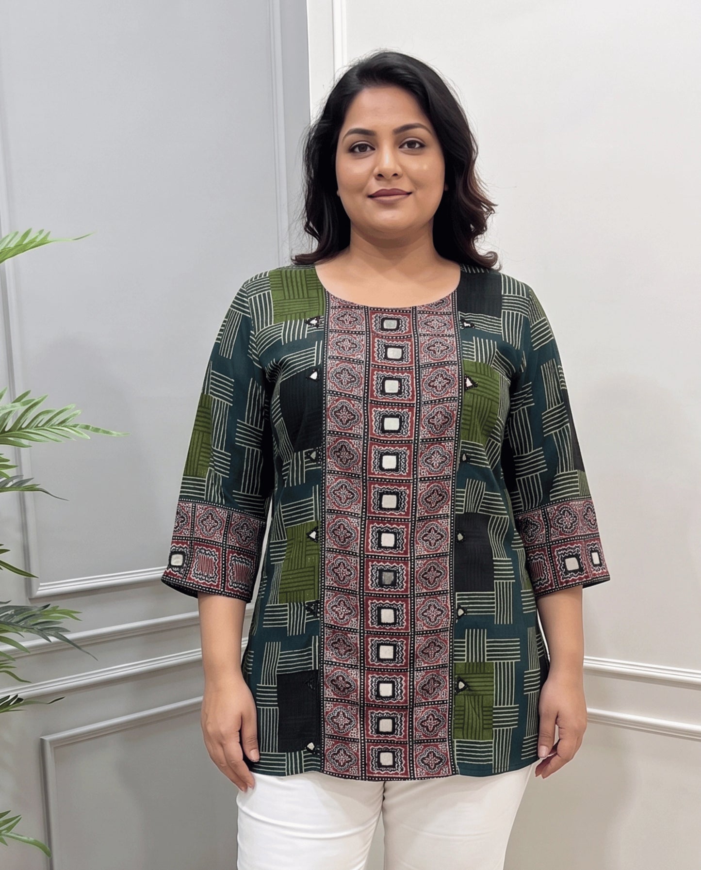 Rashmika Plus Size Ajarkh Short Kurti