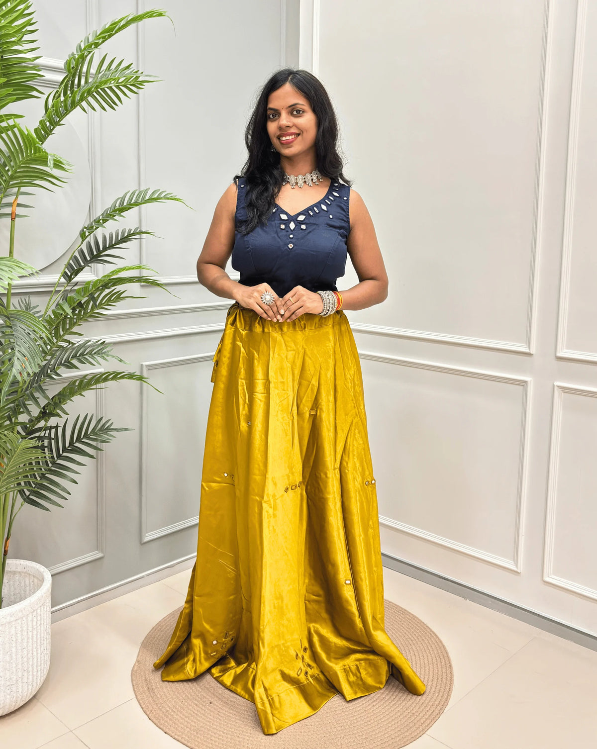 Rinkle Mashru Silk Flared Skirt