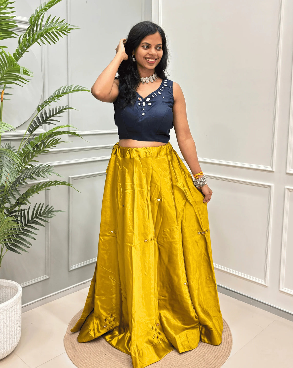 Rinkle Mashru Silk Flared Skirt